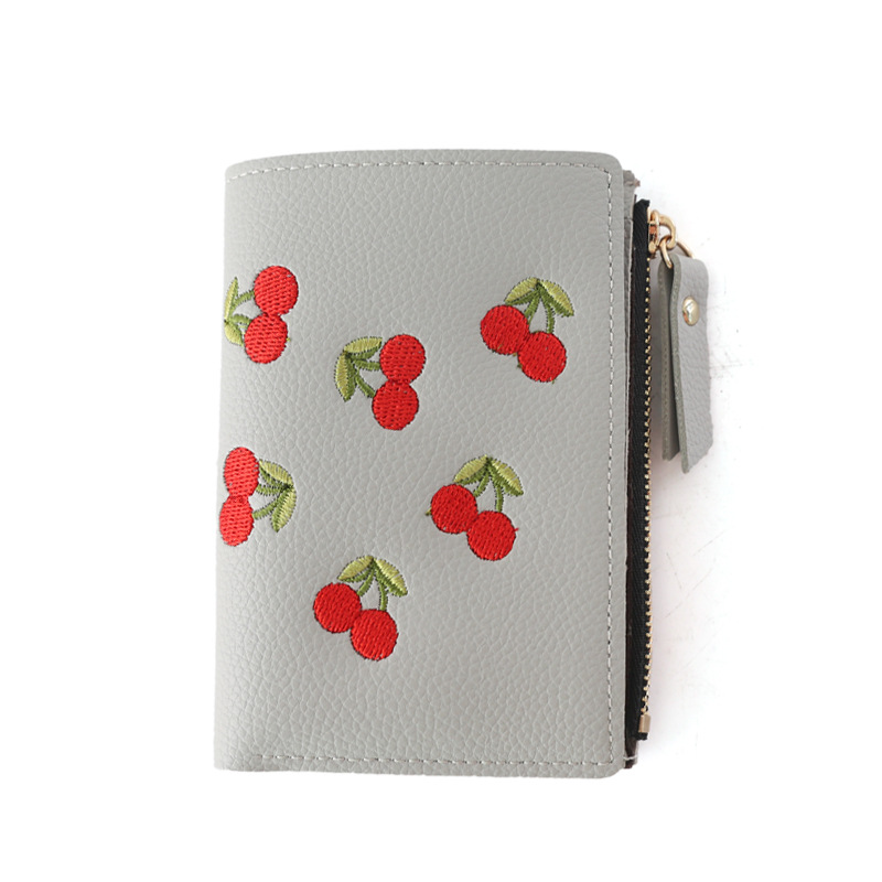 Women's vertical buckle cherry embroidered short fashion wallet 2024 new student simple fashion wallet