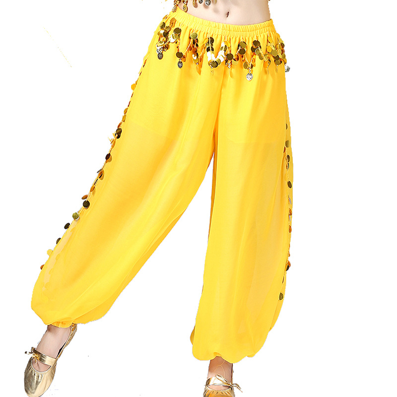 Belly Dance Pants Chiffon Split Wide Leg Pants Dance Pants Sequin Pants Indian Dance Lantern Pants Xinjiang Dance Performance Clothes