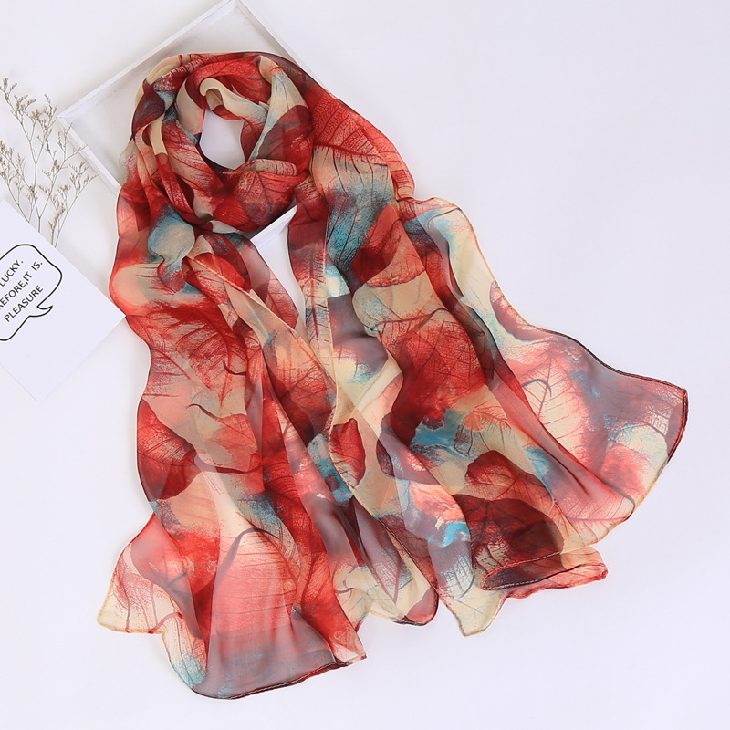 2019 New thin scarves wholesale Qiaoqi long scarves sunscreen scarves leaves pattern hot selling scarves