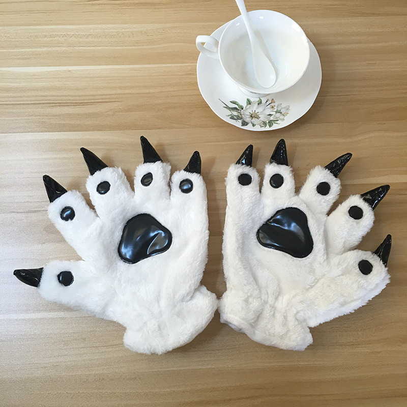 Winter Long Hair Cotton Velvet Dinosaur Pikachu Gloves Flannel Cartoon Animal One-Piece Pajamas Matching Gloves Claw