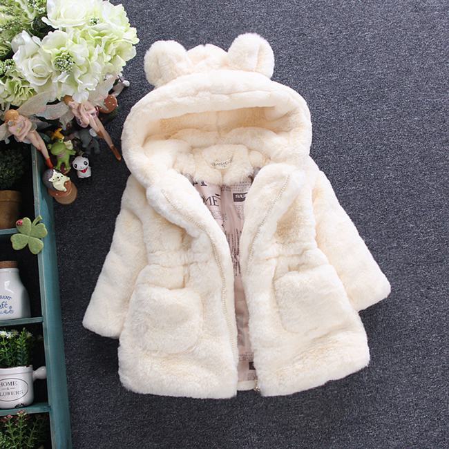 Foreign Trade Autumn and Winter New Girls' Faux Fur Jacket Korean Rabbit Ear Woolen Sweater Thickened Children's Quilted Jacket