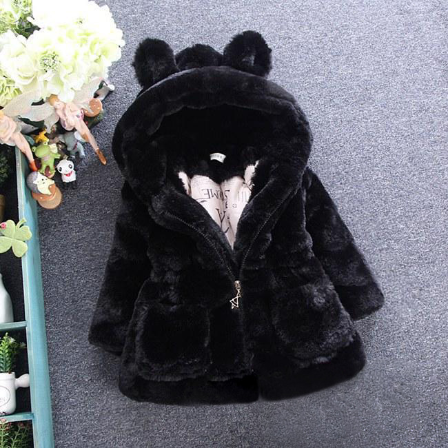 Foreign Trade Autumn and Winter New Girls' Faux Fur Jacket Korean Rabbit Ear Woolen Sweater Thickened Children's Quilted Jacket