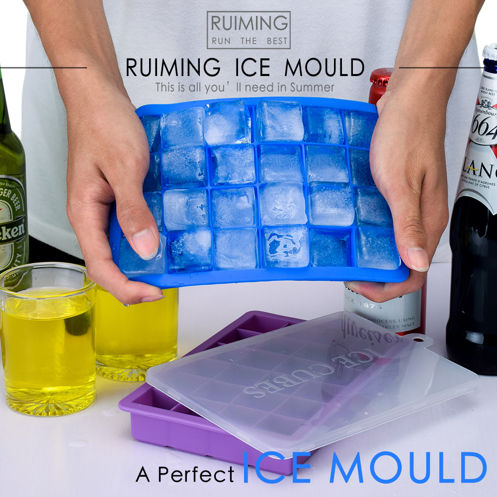 Food grade 24-hole silicone ice tray square ice box with lid food supplement puree, cheese, jelly mold