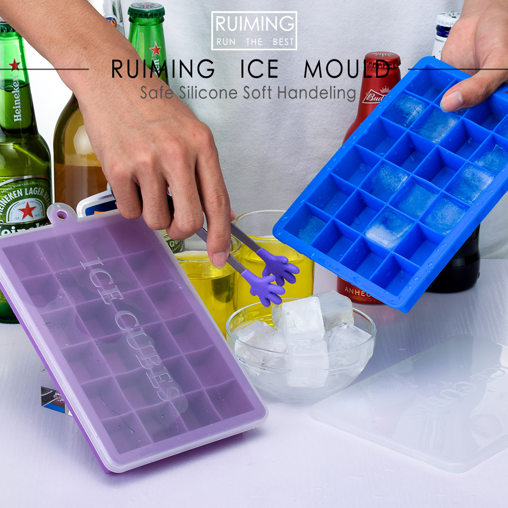 Food grade 24-hole silicone ice tray square ice box with lid food supplement puree, cheese, jelly mold