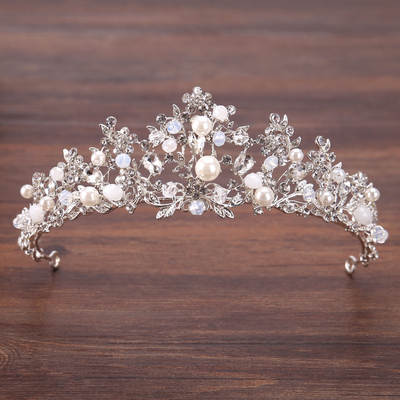 Bride Pearl Handmade Crown Silver Branch Princess Crown Headdress Crown Headband Birthday Crown Hair Accessories