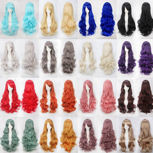 Direct selling European and American cos wig color cartoon wig foreign trade button net high temperature silk universal 80CM long curly hair
