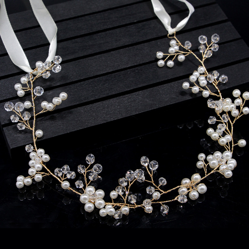 花嫁の結婚式のアクセサリー手作りの真珠の花水晶の柔らかい鎖のカチューシャの髪飾りメーカーの卸売り|undefined