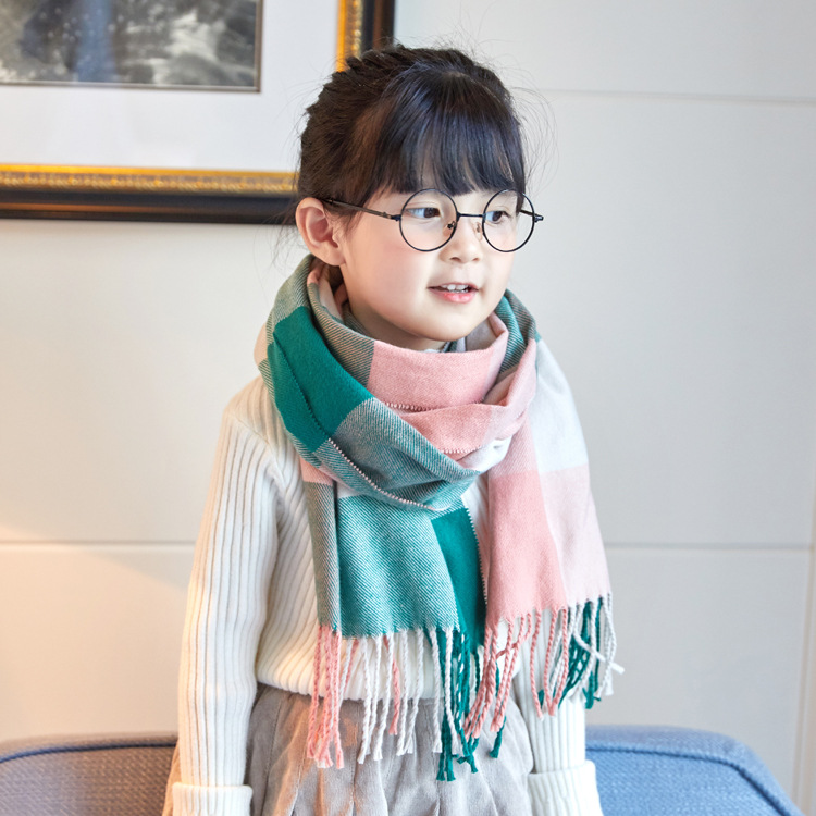 2022 Autumn and Winter Children's Cashmere Plaid Scarf Long Baby Thickened Warm Scarf Parent-child Shawl for Boys and Girls