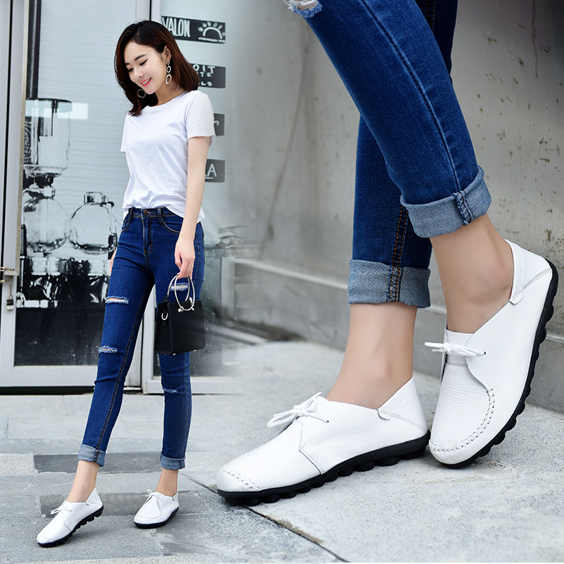 Autumn/winter Women's Casual Flat Fashionable Lace-up Mom Shoes Bean Shoes