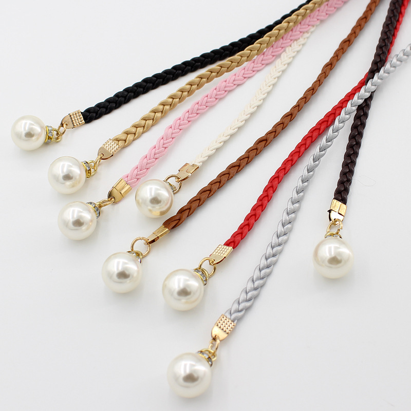 Spring and summer ladies fashion knotted waist chain dress braided waist rope women's decorative pearl belt multicolor a generation of hair