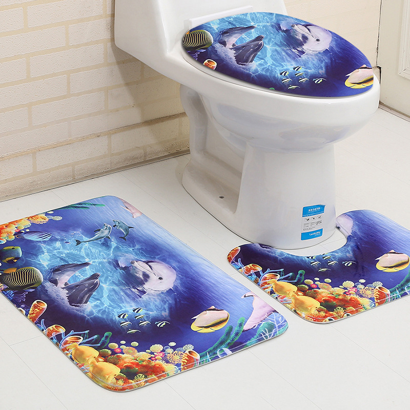 Bathroom Floor Mat Toilet Three-piece Set 3D Dolphin Bathroom Mat Toilet Carpet Amazon 320g Factory Outlet
