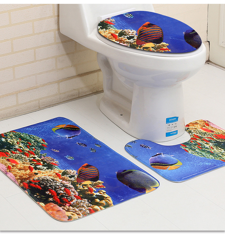 Bathroom Floor Mat Toilet Three-piece Set 3D Dolphin Bathroom Mat Toilet Carpet Amazon 320g Factory Outlet
