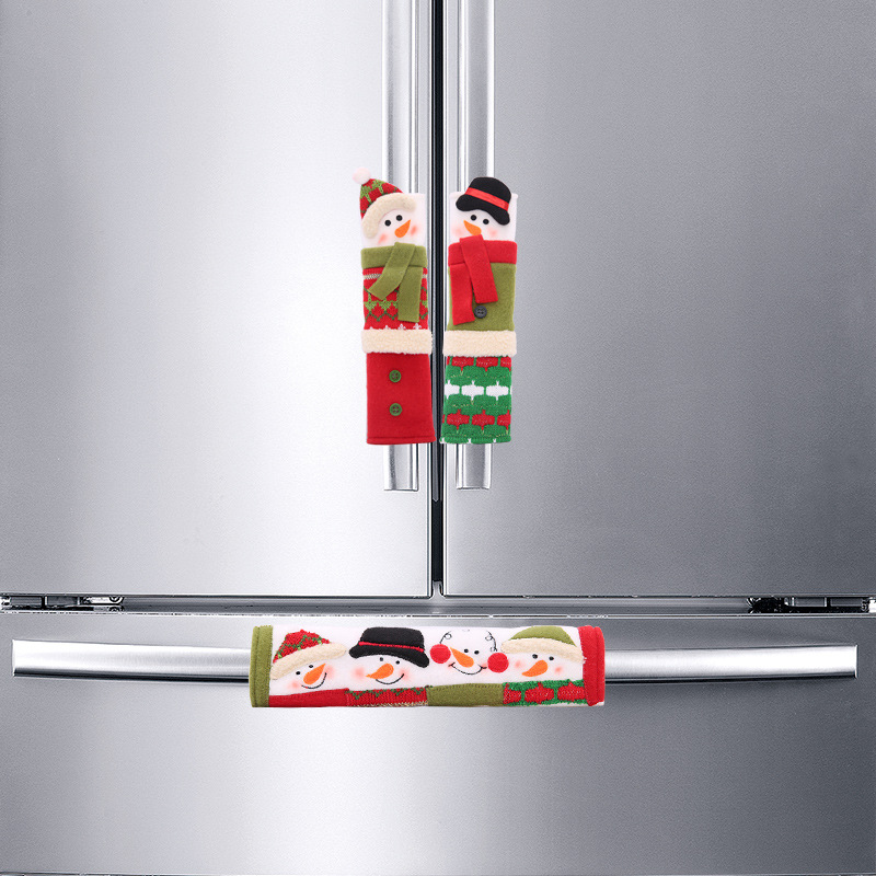 Home & Garden Refrigerator door handle cover handle gloves anti-static double door handle anti-collision snowman fabric protective cover_voghion.com