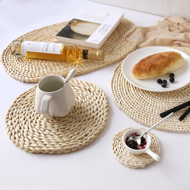 Japanese-style household natural corn husk handmade straw woven insulated tea mat table mat heat-resistant casserole mat plate Cup placemat