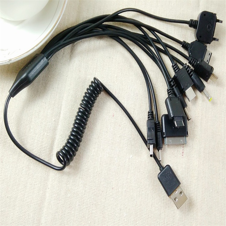 Factory direct multi-function mobile phone charging cable ten in one power cord spot new spring one drag ten data cable