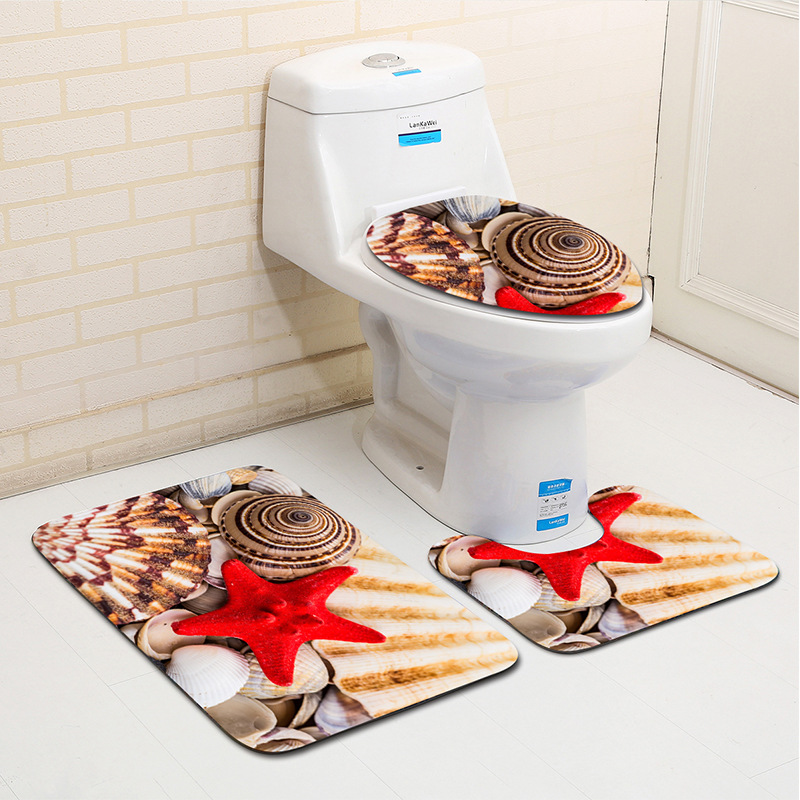 Beach series toilet mat three-piece bathroom 3-piece carpet door mat ebay cross-border Amazon current supply
