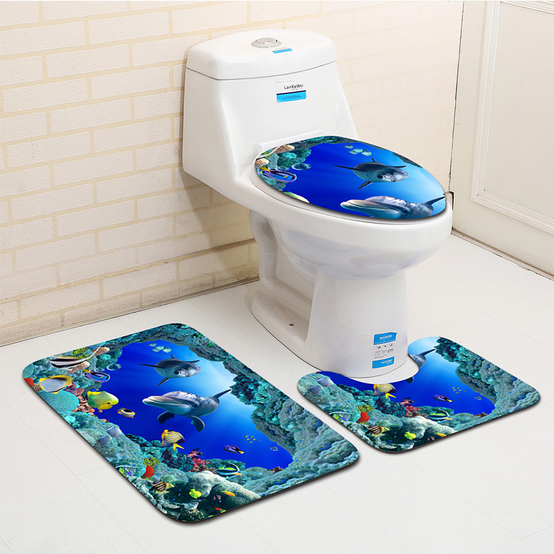 Bathroom Floor Mat Toilet Three-piece Set 3D Dolphin Bathroom Mat Toilet Carpet Amazon 320g Factory Outlet