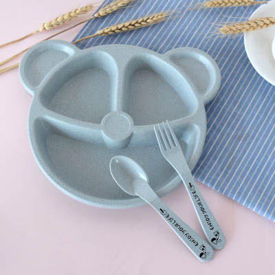 Wheat Straw Cartoon Children's Dielectric Plate for Eating Kindergarten Students Tableware Set 3 Pieces Factory Wholesale