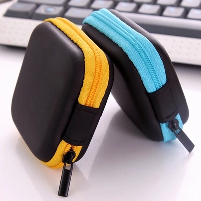 Square earphone bag data cable storage bag with zipper mobile phone cable storage box change key bag coin bag