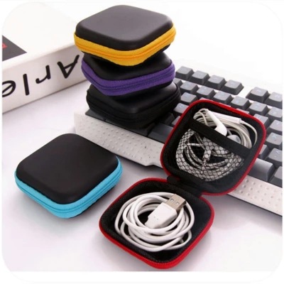 Square earphone bag data cable storage bag with zipper mobile phone cable storage box change key bag coin bag