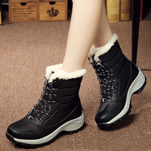 2022 Winter New Fleece-lined Foreign Trade Women's Shoes Korean Style Student Lace-up All-match Waterproof Snow Boots Women's Fashionable Cotton Shoes