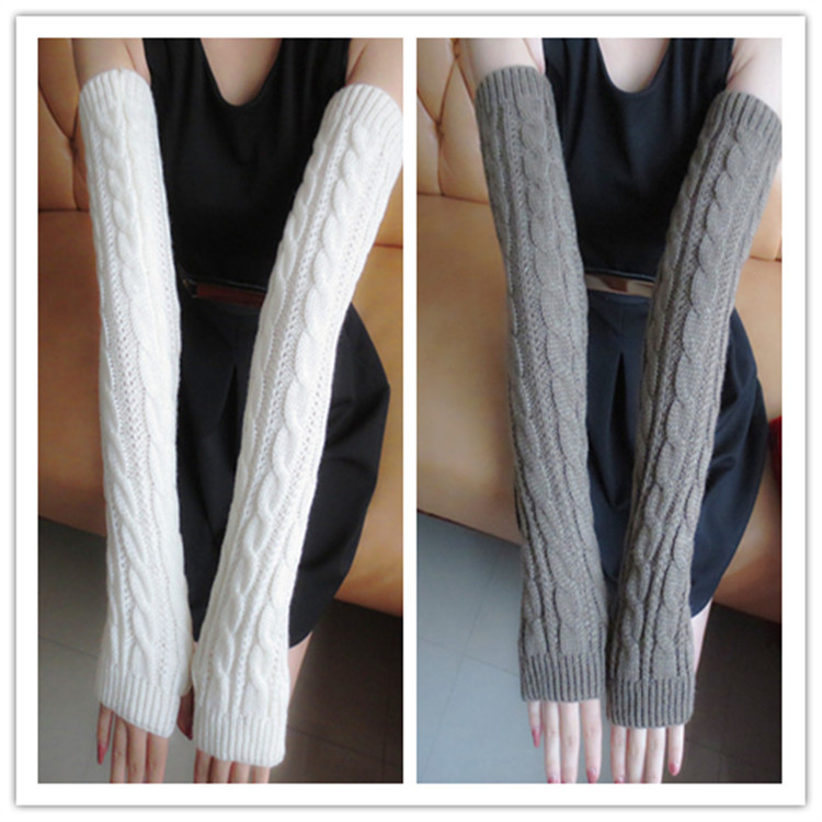Yifan Autumn and Winter Outdoor Travel Warm Cold-proof Solid Color Twist Long Half-finger Elastic Sleeve Knitted Arm Cover for Women_voghion.com