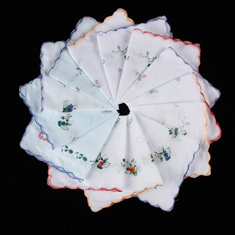 Classic crescent edge ladies hot selling wholesale cotton handkerchief classic vintage vintage women's cotton handkerchief