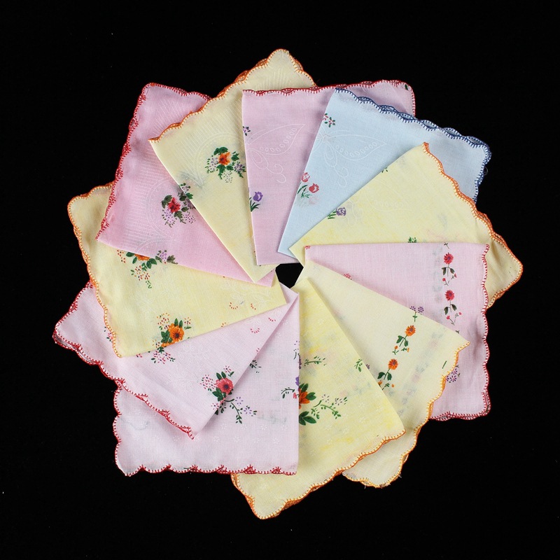 Classic crescent edge ladies hot selling wholesale cotton handkerchief classic vintage vintage women's cotton handkerchief