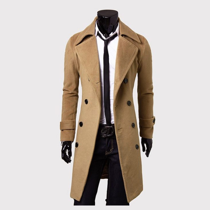 [M-4XL] Cross-border Autumn and Winter Long Double-breasted Windbreaker Men's Wool Coat Slim Fit Wool Coat Men