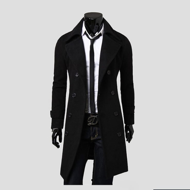 [M-4XL] Cross-border Autumn and Winter Long Double-breasted Windbreaker Men's Wool Coat Slim Fit Wool Coat Men