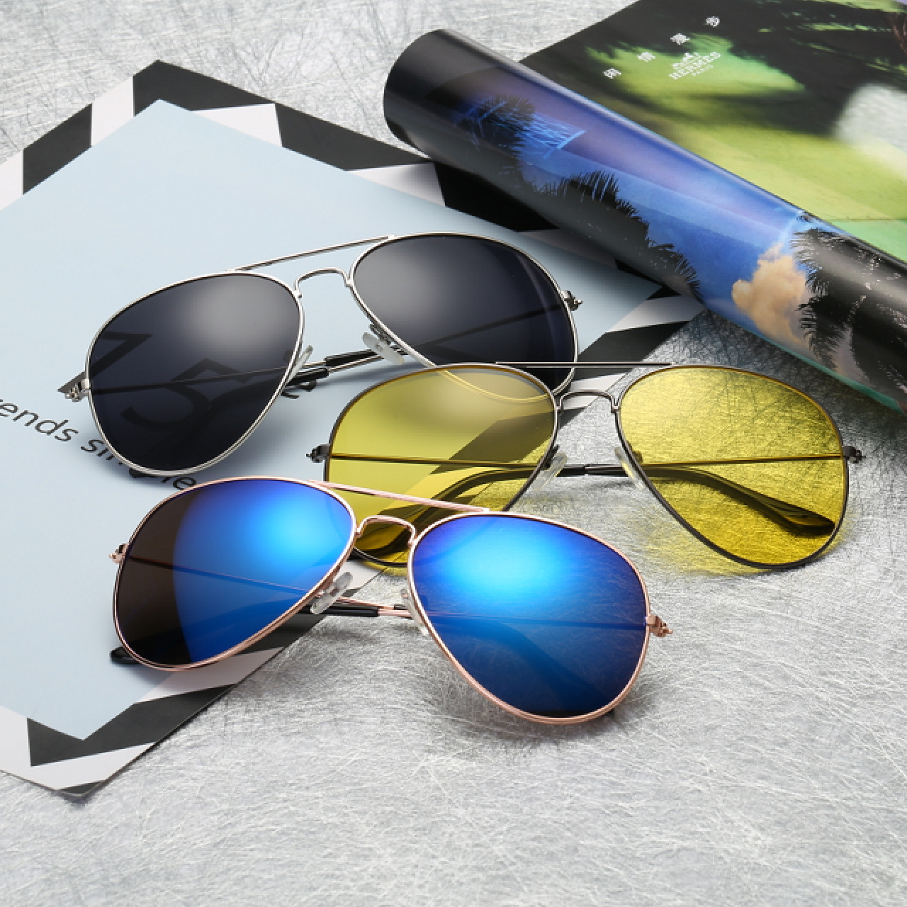 3025 colorful men's and women's sunglasses 3026 goggles driver pilot color film sunglasses sunglasses