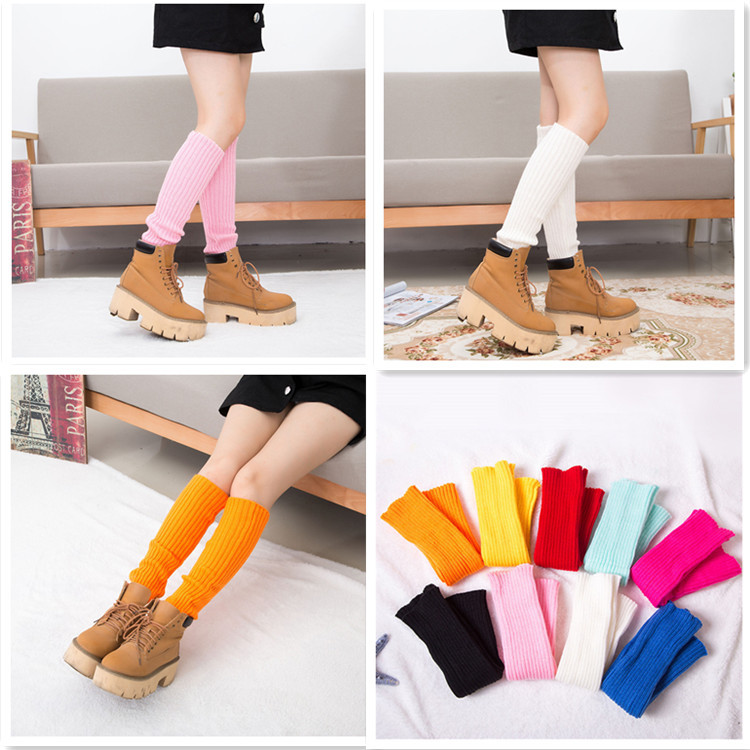 Autumn and Winter Korean Style Women's Leg Cover Knee Cover Fluorescent Color Fashion Wool Knitted Foot Cover Stacked Socks Women's Flat Needle Socks Cover