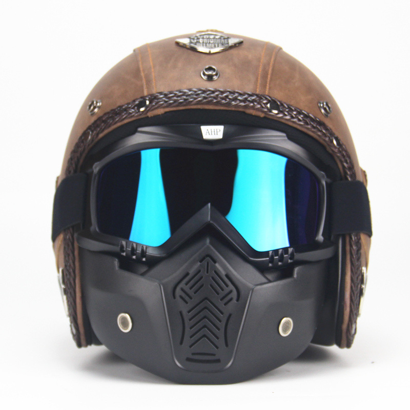 Cross-border Foreign Trade Version Vintage Helmet Leather Personality Helmet 3/4 Half Helmet King Turtle Pedal Handmade Leather Helmet