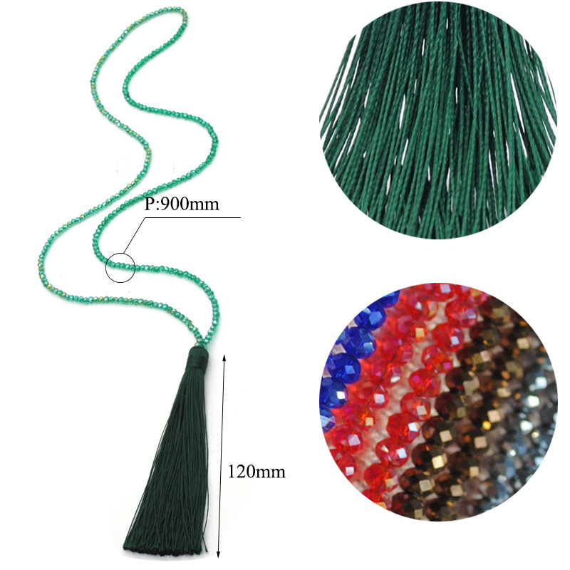 10 Color Velvet Pendant Crystal Beaded Necklace Tassel Woolen Chain Women's European and American Handmade Long Necklace Jewelry