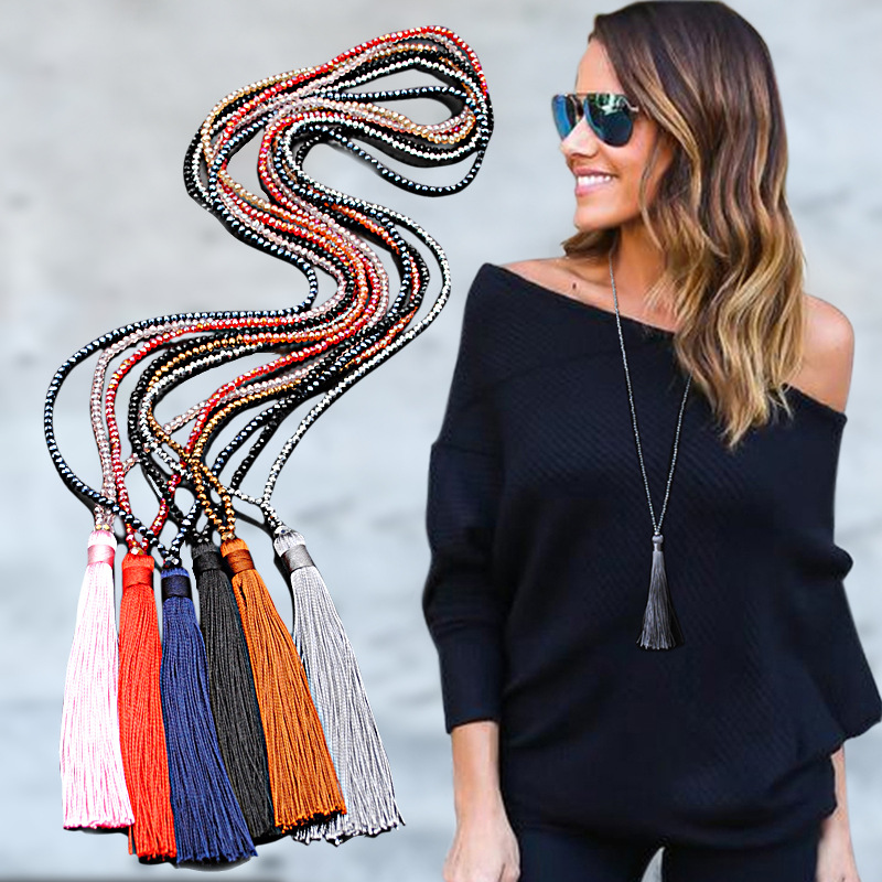 Crystal Necklace Ebay AliExpress Cross-border Tassel Pendant Bohemian Tassel Necklace European and American Factory Outlet