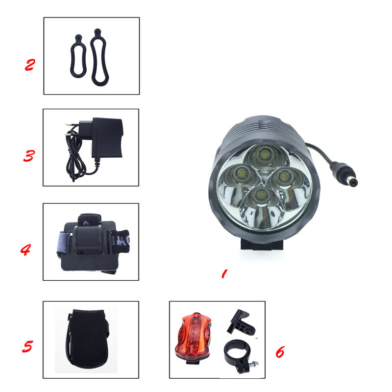 High power T6 L2 bicycle light 4T6 bicycle headlight tail light 4800LM bright mountain bike light