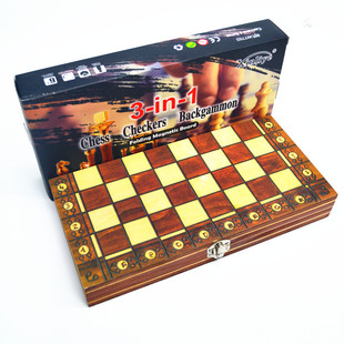 Factory direct wooden magnetic chess 3 in 1 set portable foldable educational competitive board game toys