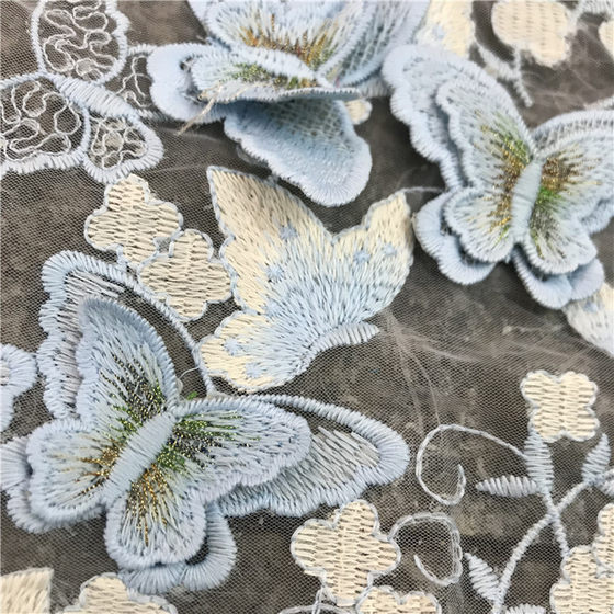 In stock unilateral milk silk 3D butterfly LACE women's dress dress evening dress mesh three-dimensional embroidery fabric LACE