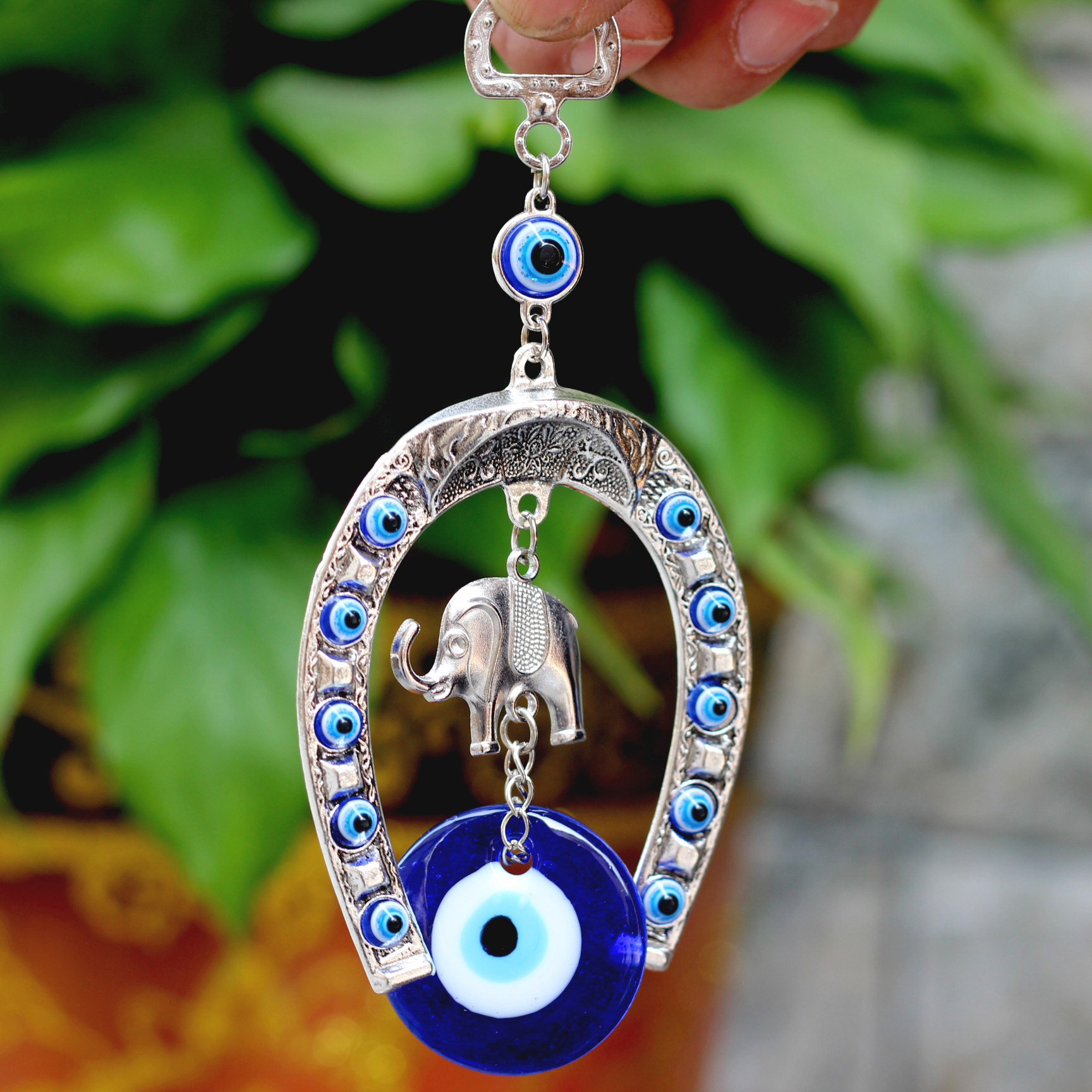 Factory Direct Supply blue Turkish eye ornaments elephant horseshoe alloy car pendant wholesale hanging cloth