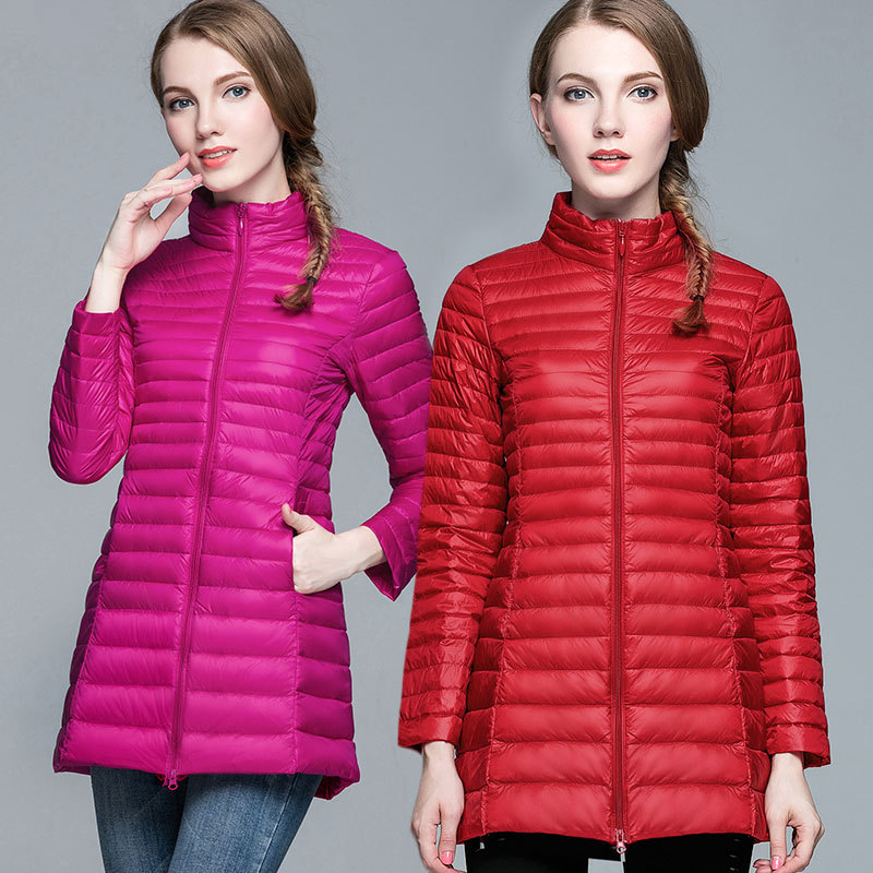 2023 Autumn and Winter Lightweight Down Jacket Women's Vertical Collar Mid-length Slim-fit Jacket Slim-fit Slim-fit Portable Winter Fashion