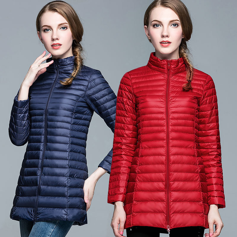 2023 Autumn and Winter Lightweight Down Jacket Women's Vertical Collar Mid-length Slim-fit Jacket Slim-fit Slim-fit Portable Winter Fashion