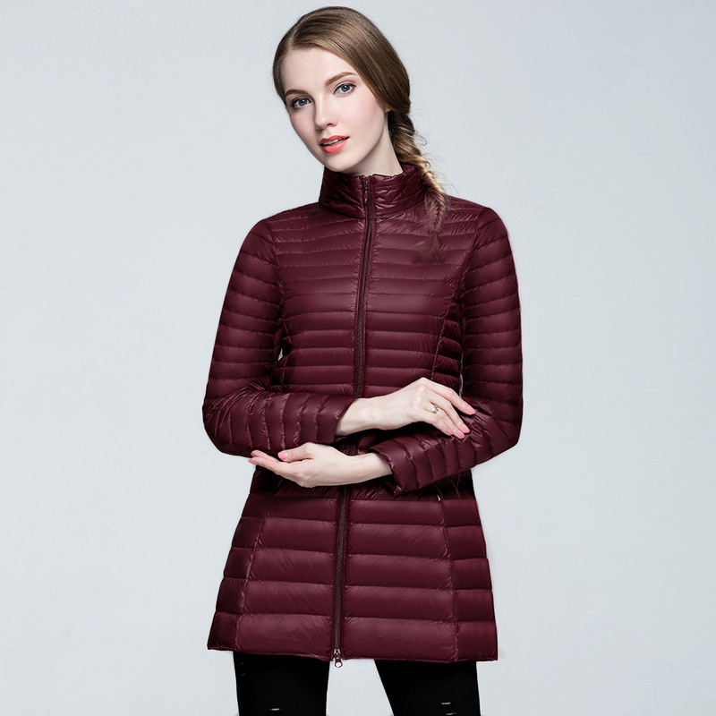 2023 Autumn and Winter Lightweight Down Jacket Women's Vertical Collar Mid-length Slim-fit Jacket Slim-fit Slim-fit Portable Winter Fashion