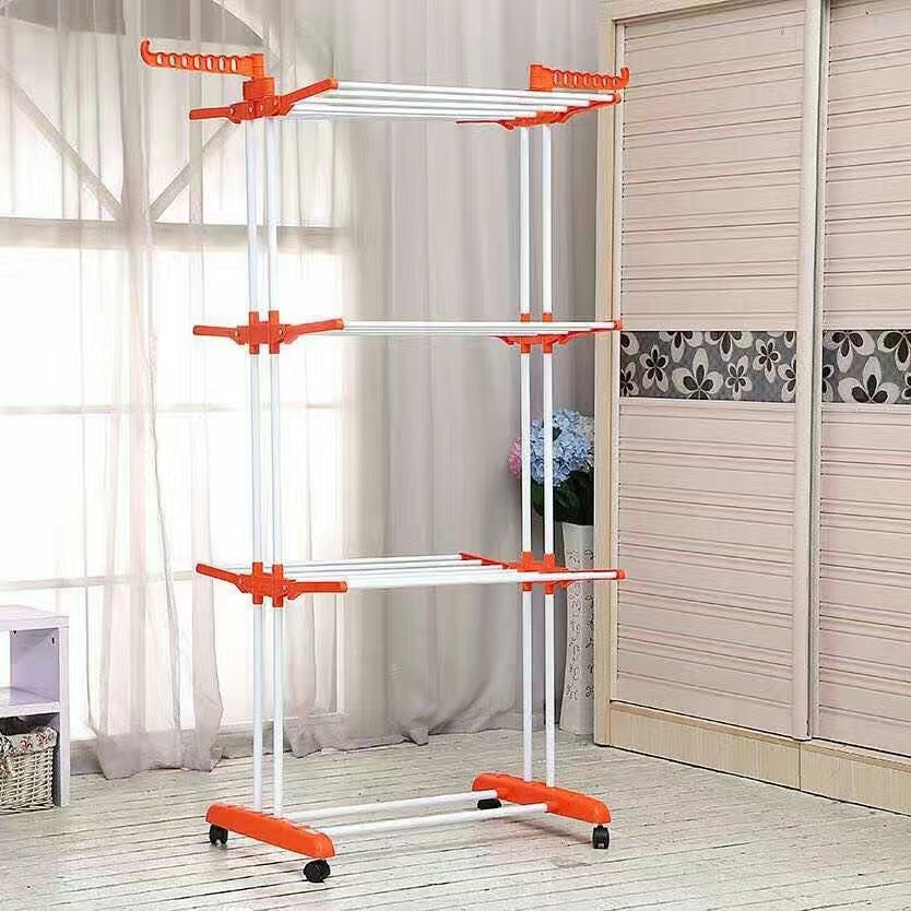 New floor drying rack folding drying rack three-layer towel rack multifunctional rack a generation of hair