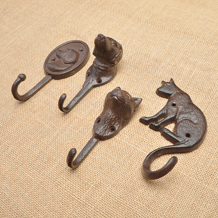 American Country Cast Iron Hook Iron Animal Hanging Bar Garden Personality Wall Hanging Wall Decoration Octopus Cat Dog