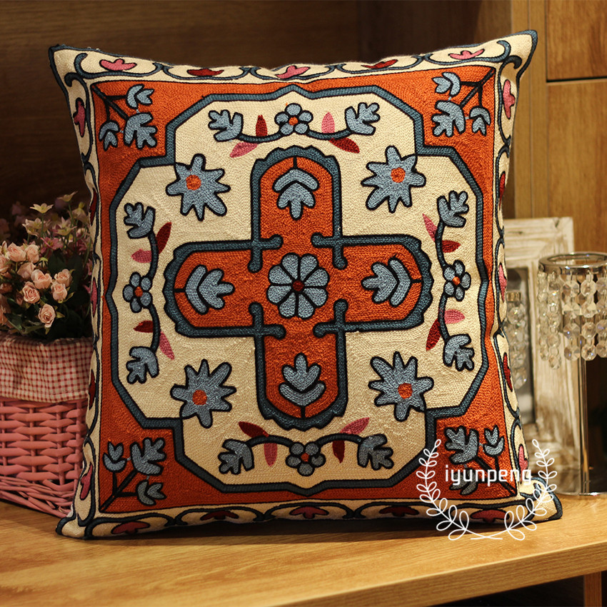 Full Cotton Embroidery Retro Pillow Cushion American Country Style Sofa Bedside Waist Pillow Back Cushion
