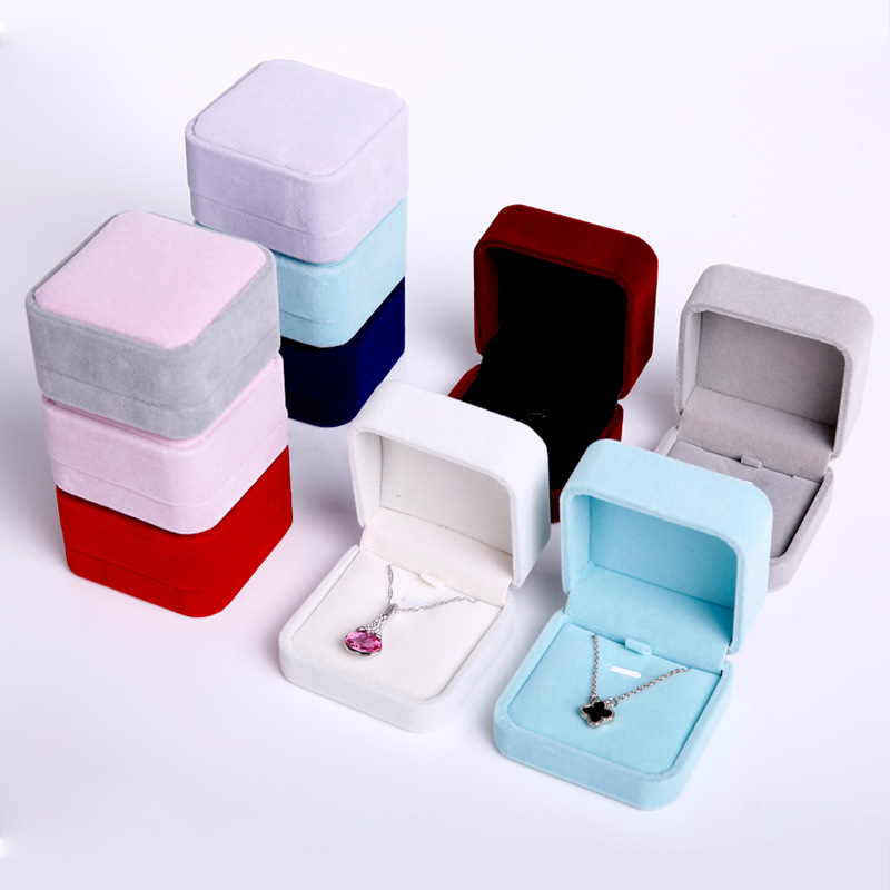 Jewelry Box Wholesale Gray Pink Necklace Box Fleece Pendant Box Accessory Packaging Box Jewelry Hook Box