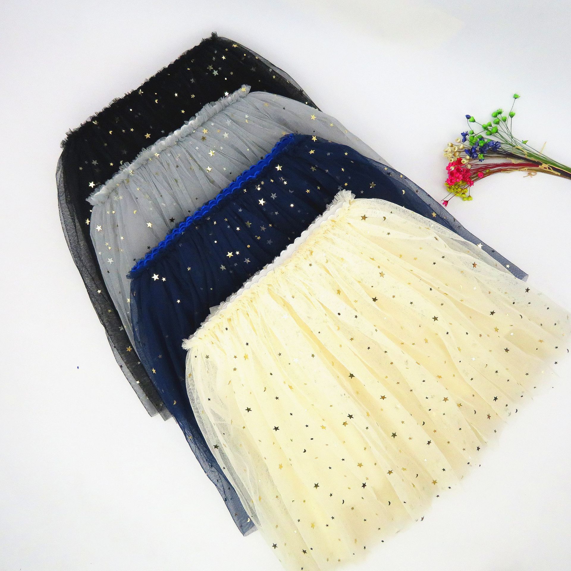 Children's Skirt Girl's Puffy Skirt Flash Star Children's Veil Skirt Princess Skirt Half-length Mesh Veil Skirt