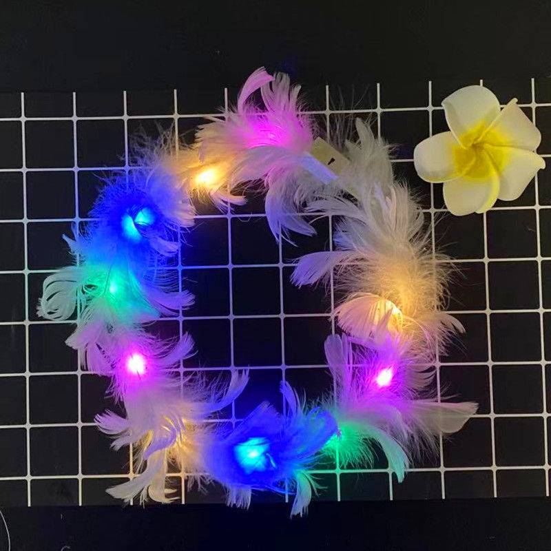 Pastoral Hairband Feather Warm Light Garland Luminous Rabbit Ears Hairband Festival Party Performance Female Student Headwear Stall
