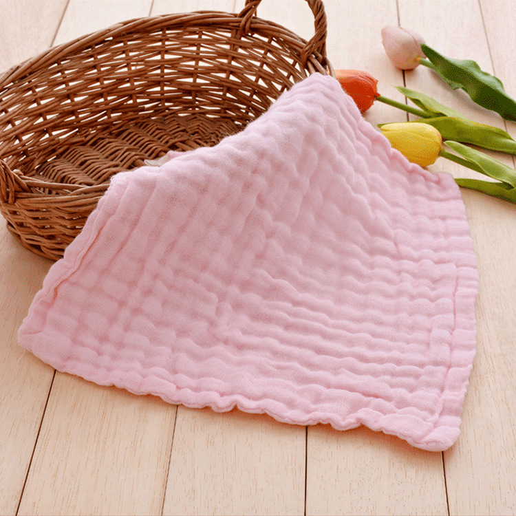 Factory wholesale cotton six-layer gauze small square baby pleated seersucker small towel saliva towel