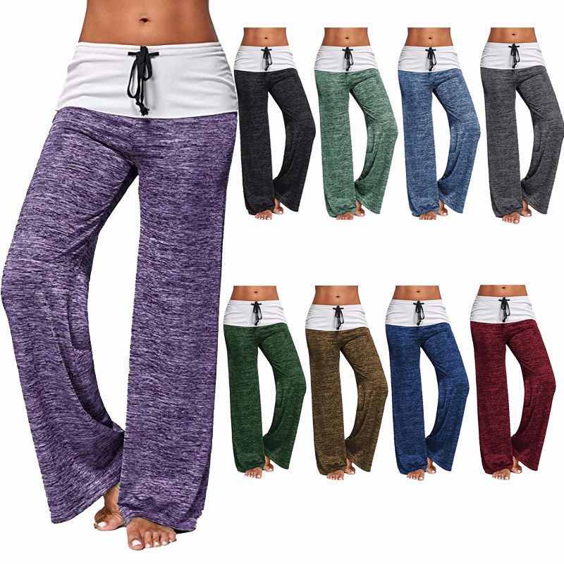 Ebay Amazon wish popular European and American stitching yoga quick-drying sports trousers outdoor casual wide-leg pants